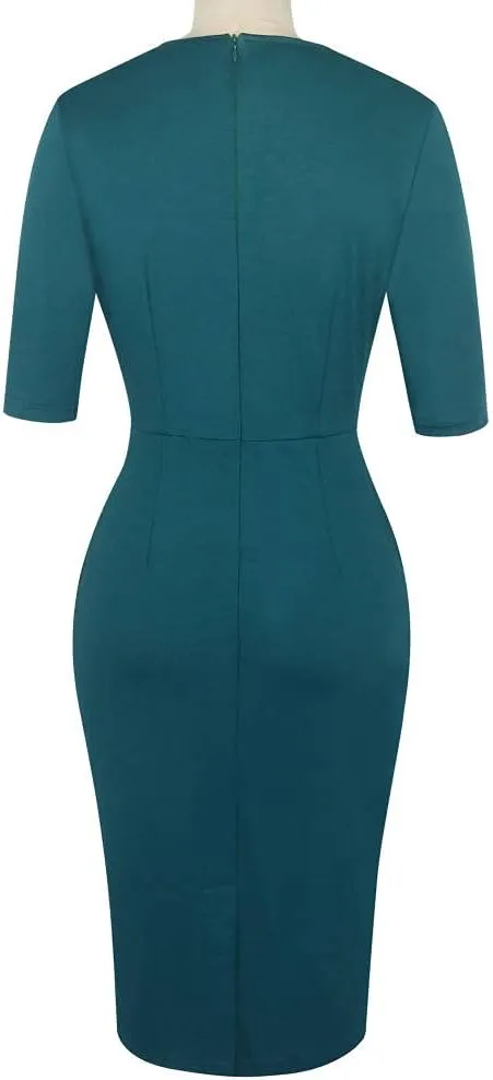 CISMARK Women's Vintage Short Sleeve Polka Dot Falbala Fold Slim Fit Pencil Dress