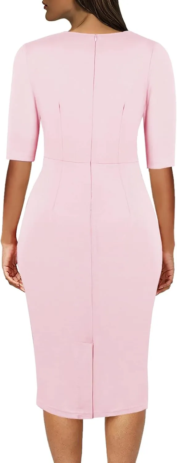 CISMARK Women's Vintage Short Sleeve Polka Dot Falbala Fold Slim Fit Pencil Dress