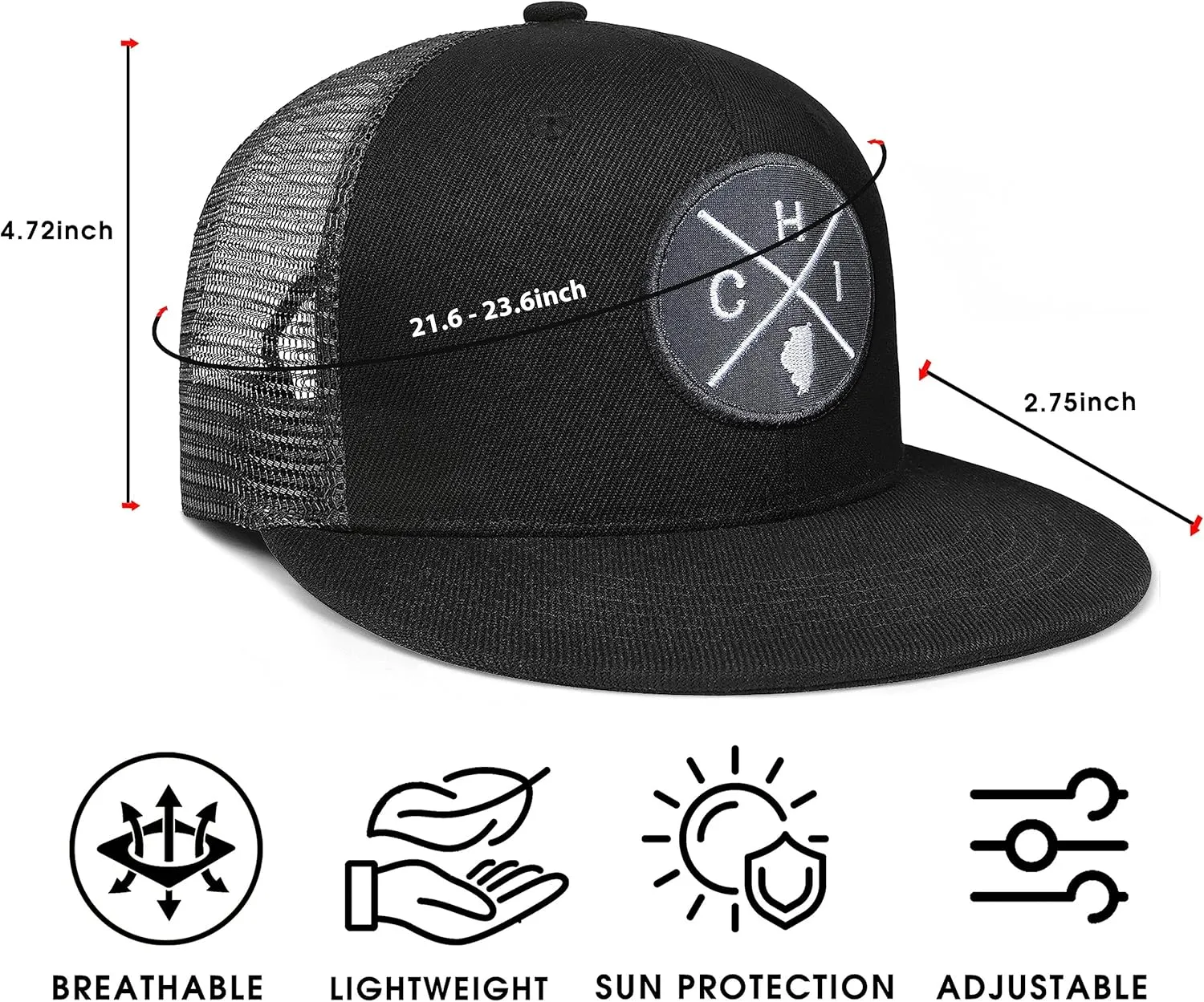 City Flat Brim Snapback Trucker Hat Mesh Hip Hop Flat Bill hat for Men & Women Unite State Adjustable Baseball Cap