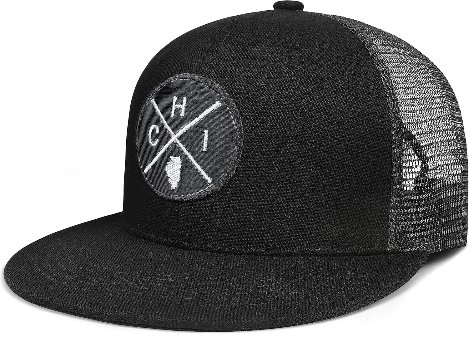 City Flat Brim Snapback Trucker Hat Mesh Hip Hop Flat Bill hat for Men & Women Unite State Adjustable Baseball Cap
