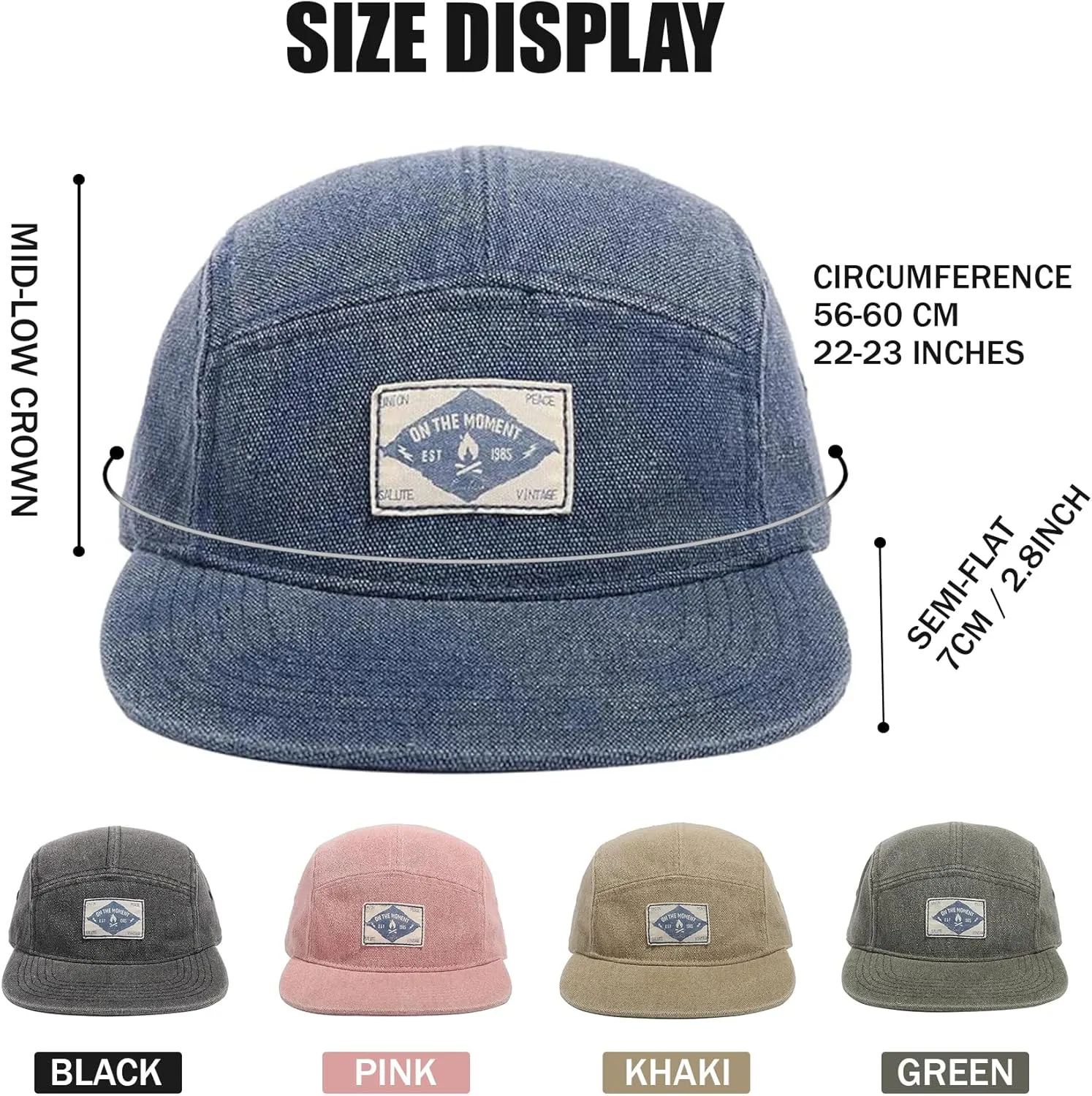 CLAPE Snapback 5 Panel Hat for Men Women Washed Cotton Flat Bill Baseball Cap Strapback Hip Hop Biker Board Cap