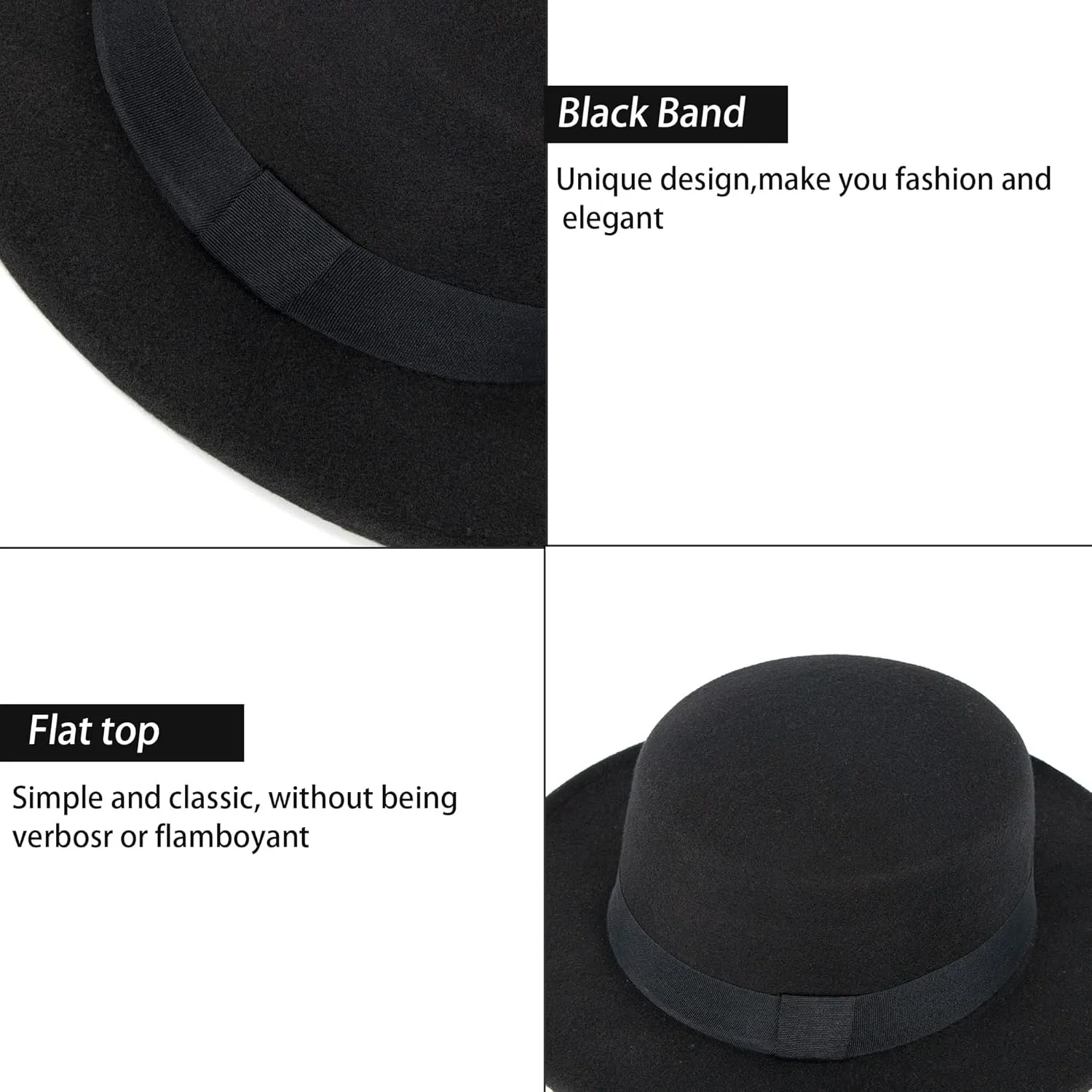 Classic Flat Top Fedora for Women - Mens Bowknot Porkpie Felt Boater Hat (Size: S-M)
