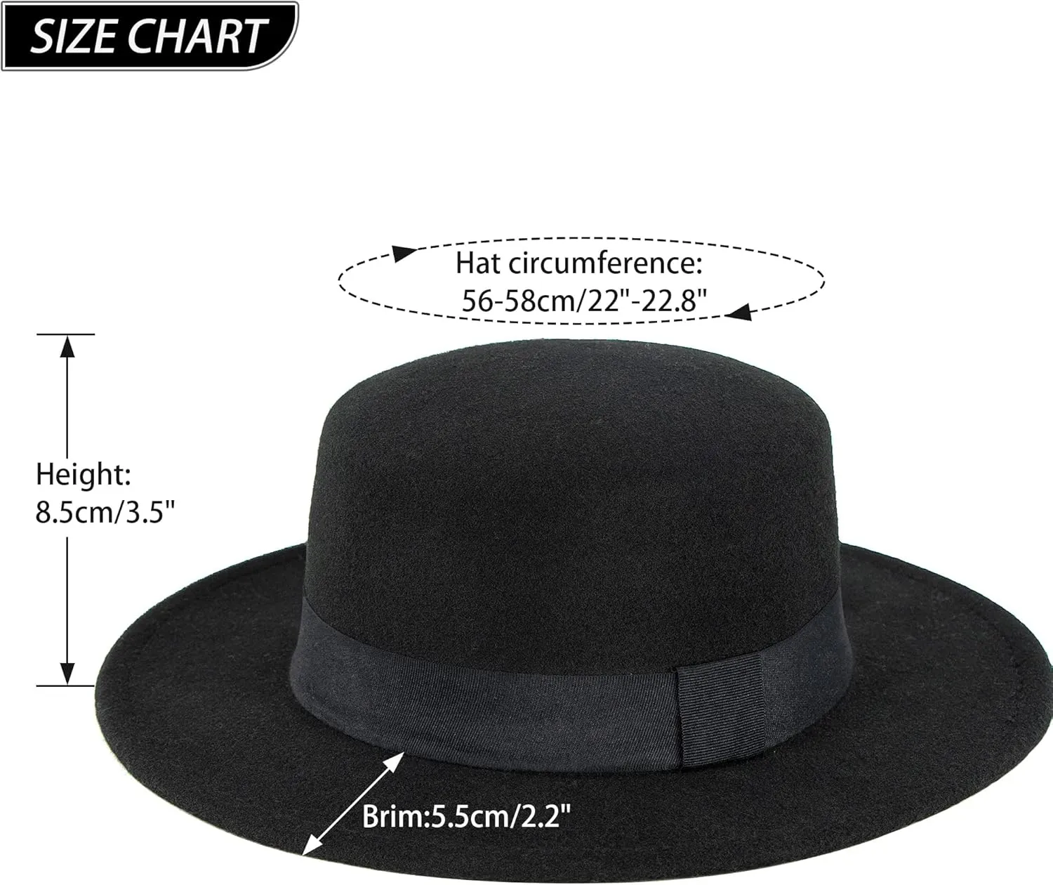 Classic Flat Top Fedora for Women - Mens Bowknot Porkpie Felt Boater Hat (Size: S-M)