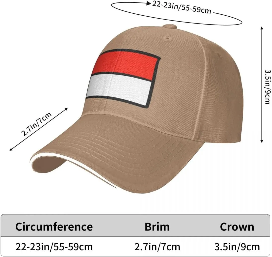 Classic Sandwich Baseball Cap-Indonesia Flag Flat Pattern Adjustable Unisex Sports Hat for Running Outdoor Four Seasons Comfo