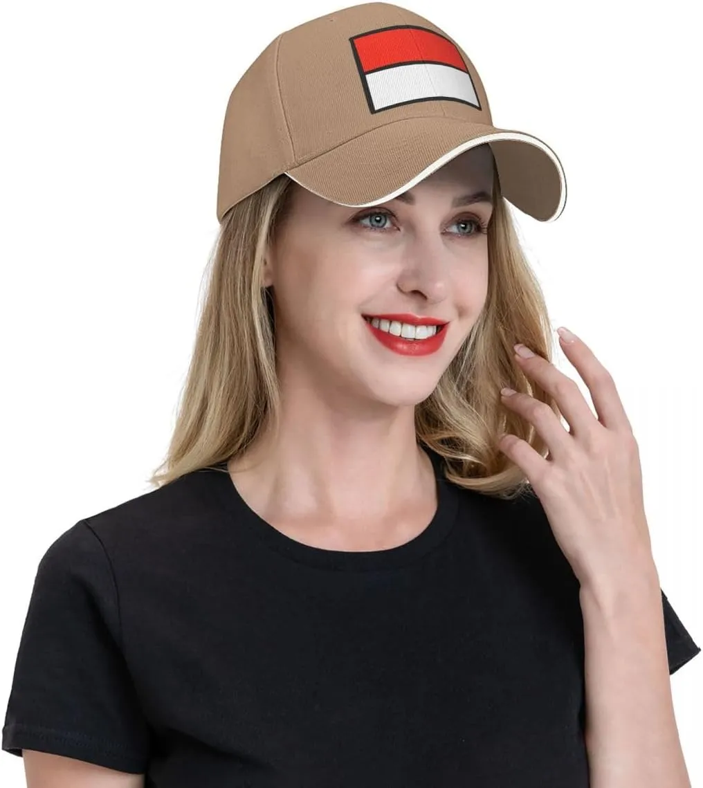 Classic Sandwich Baseball Cap-Indonesia Flag Flat Pattern Adjustable Unisex Sports Hat for Running Outdoor Four Seasons Comfo
