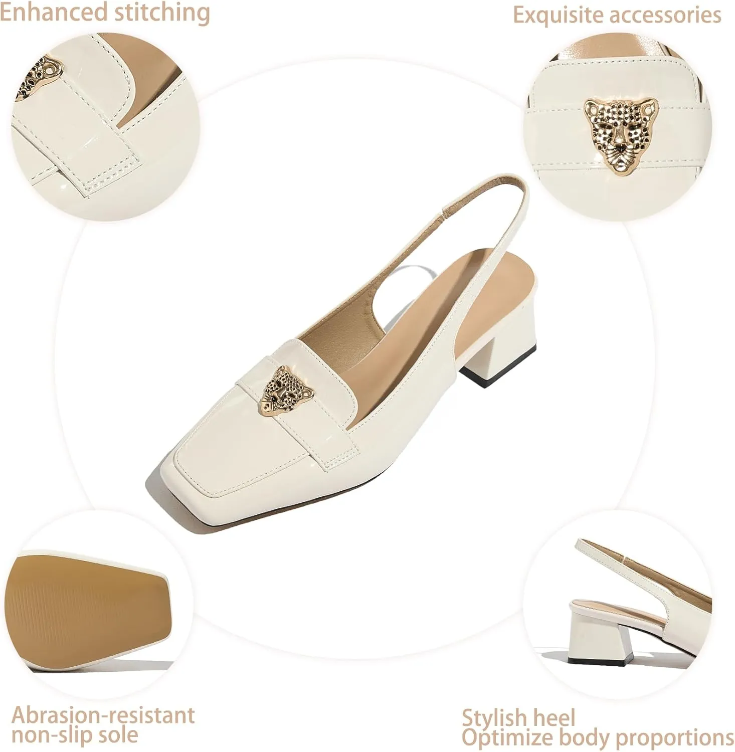 Closed Toe Heels Ankle Strap Dress Loafer Shoes for Women