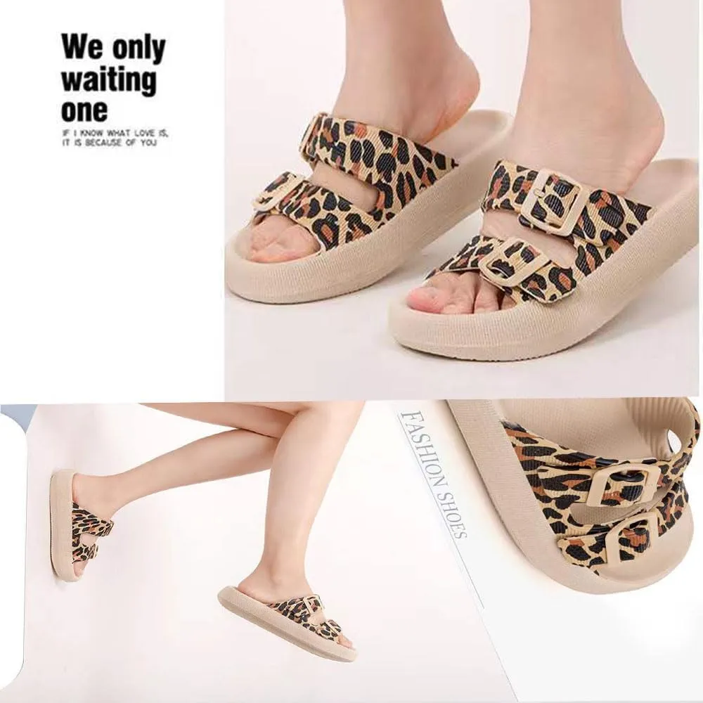 Cloud Slides for Women, Adjustable Double Buckle Slippers, Soft Summer Bathroom Quick Dry Cloud Pillow Slippers