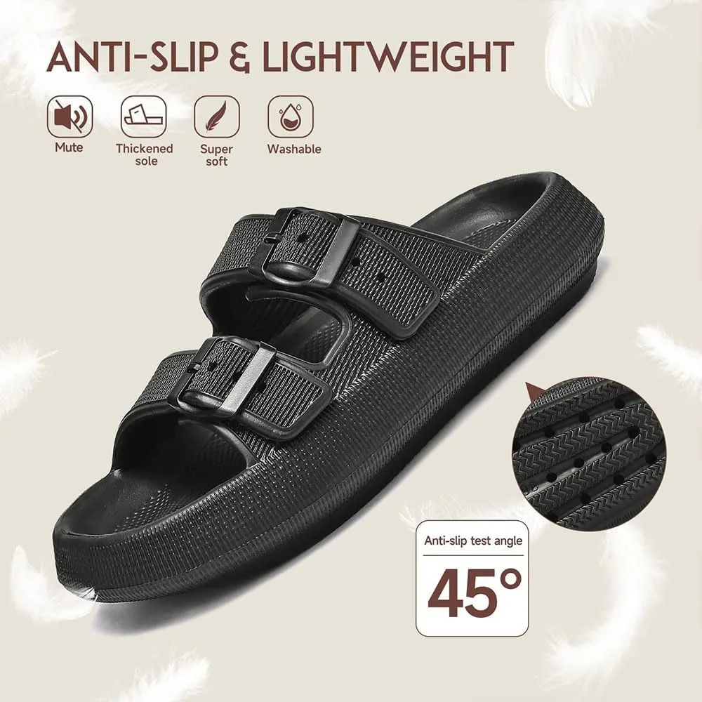Cloud Slides for Women, Adjustable Double Buckle Slippers, Soft Summer Bathroom Quick Dry Cloud Pillow Slippers