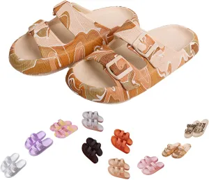 Cloud Slides for Women, Adjustable Double Buckle Slippers, Soft Summer Bathroom Quick Dry Cloud Pillow Slippers