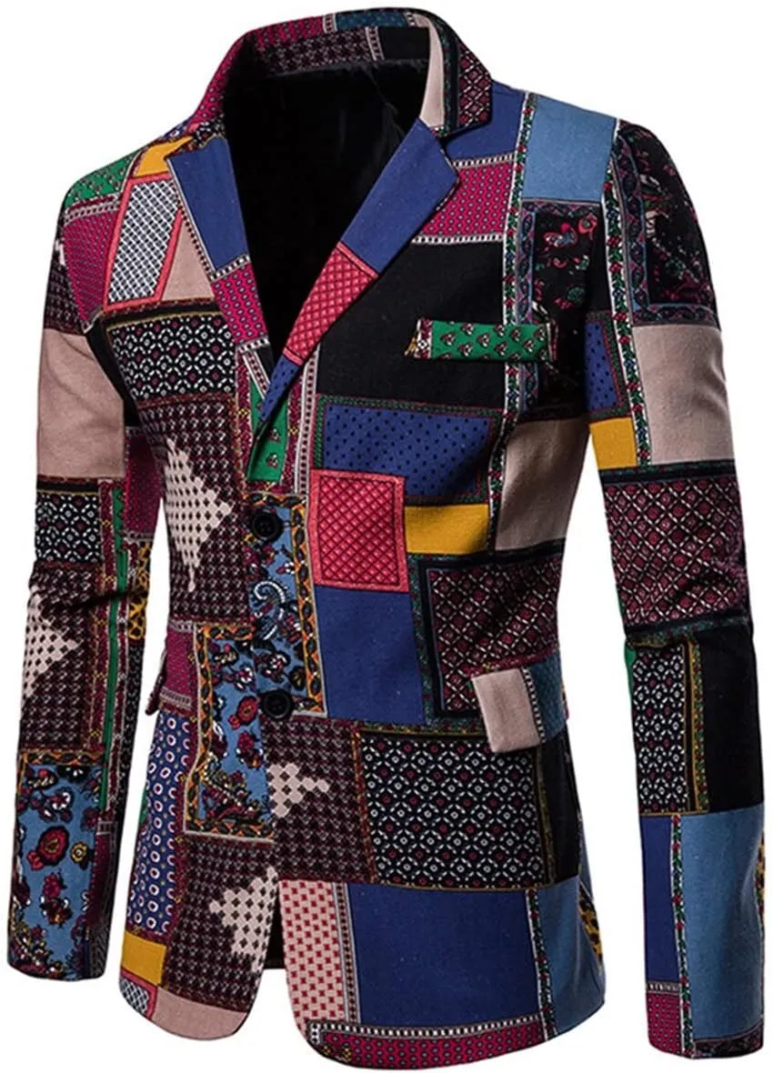 Cloudstyle Mens 2 Piece Print Suit Floral Party Dress Jacket Slim 2 Button Blazer Pants