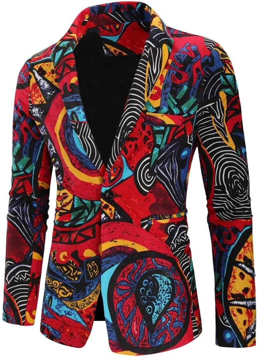 Cloudstyle Mens 2 Piece Print Suit Floral Party Dress Jacket Slim 2 Button Blazer Pants