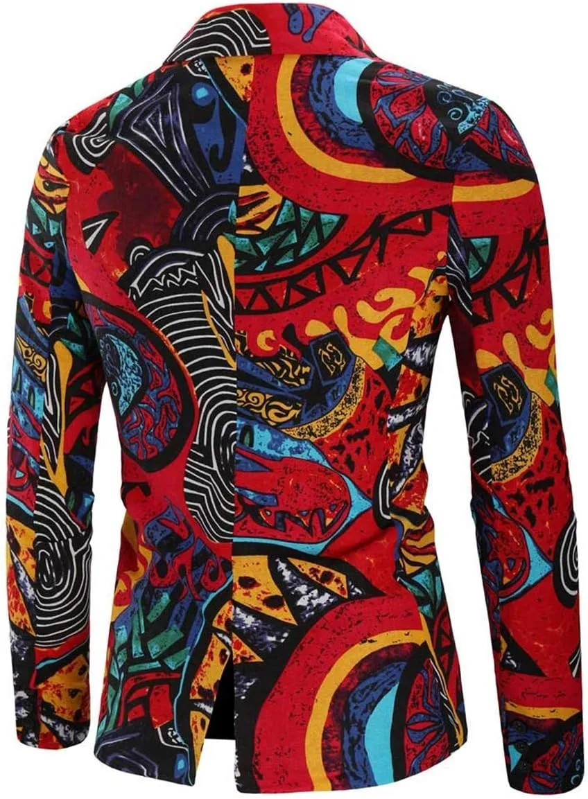 Cloudstyle Mens 2 Piece Print Suit Floral Party Dress Jacket Slim 2 Button Blazer Pants