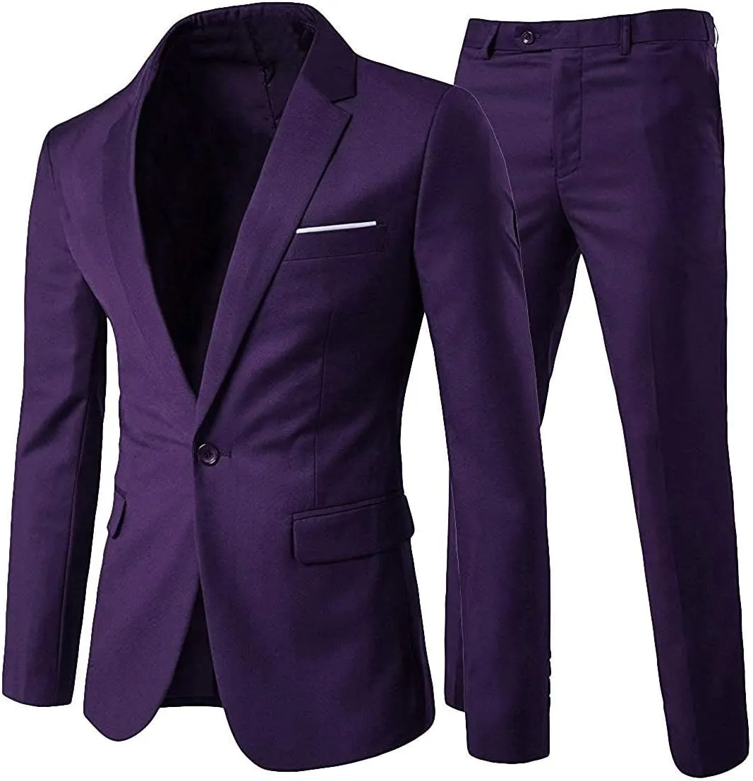 Cloudstyle Men's 2-Piece Suits Slim Fit 1 Button Dress Suit Jacket Blazer & Pants Set