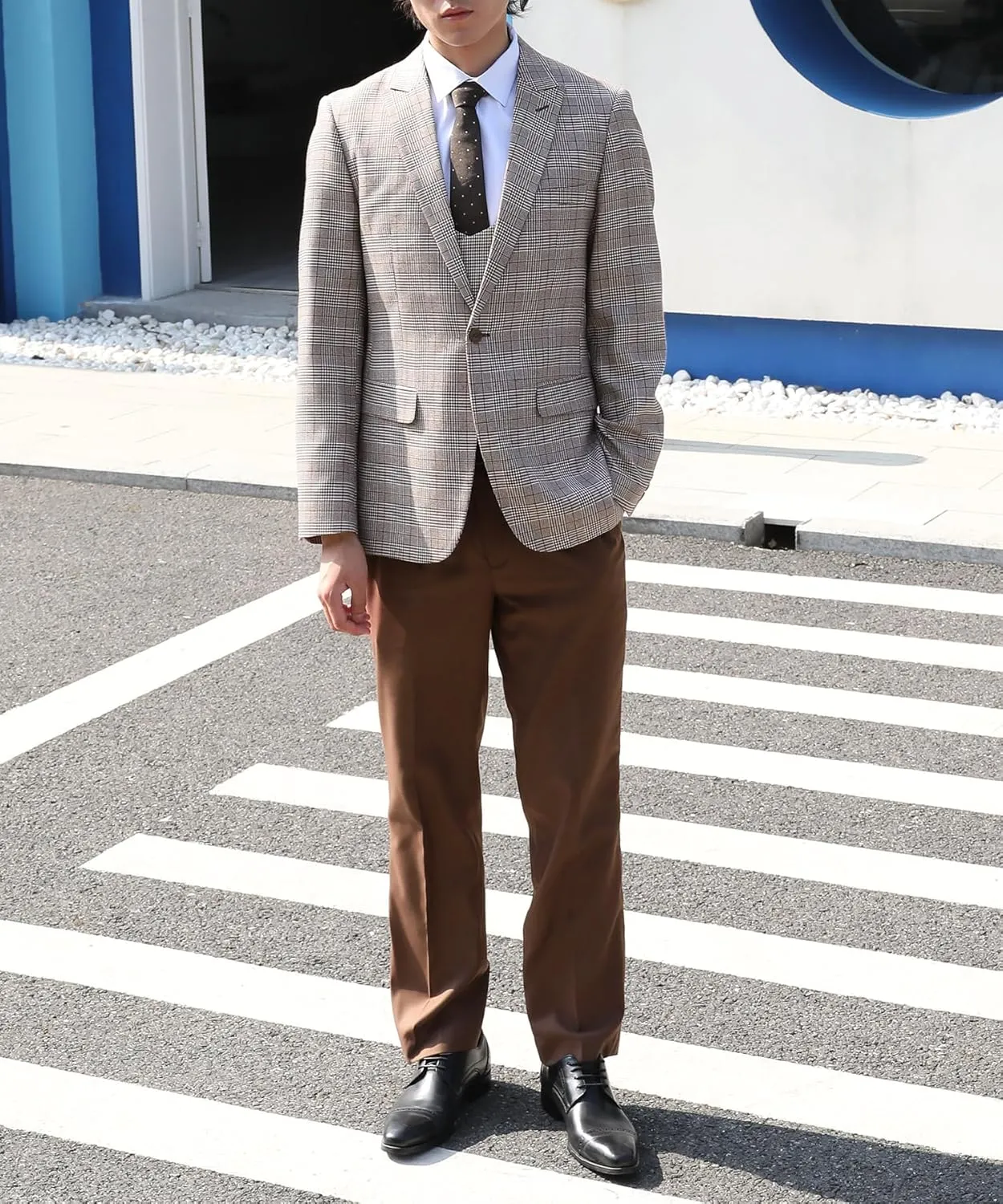 Cloudstyle Mens 3-Piece Plaid Suit Set Modern Fit Jacket Tux Blazer Vest Pants