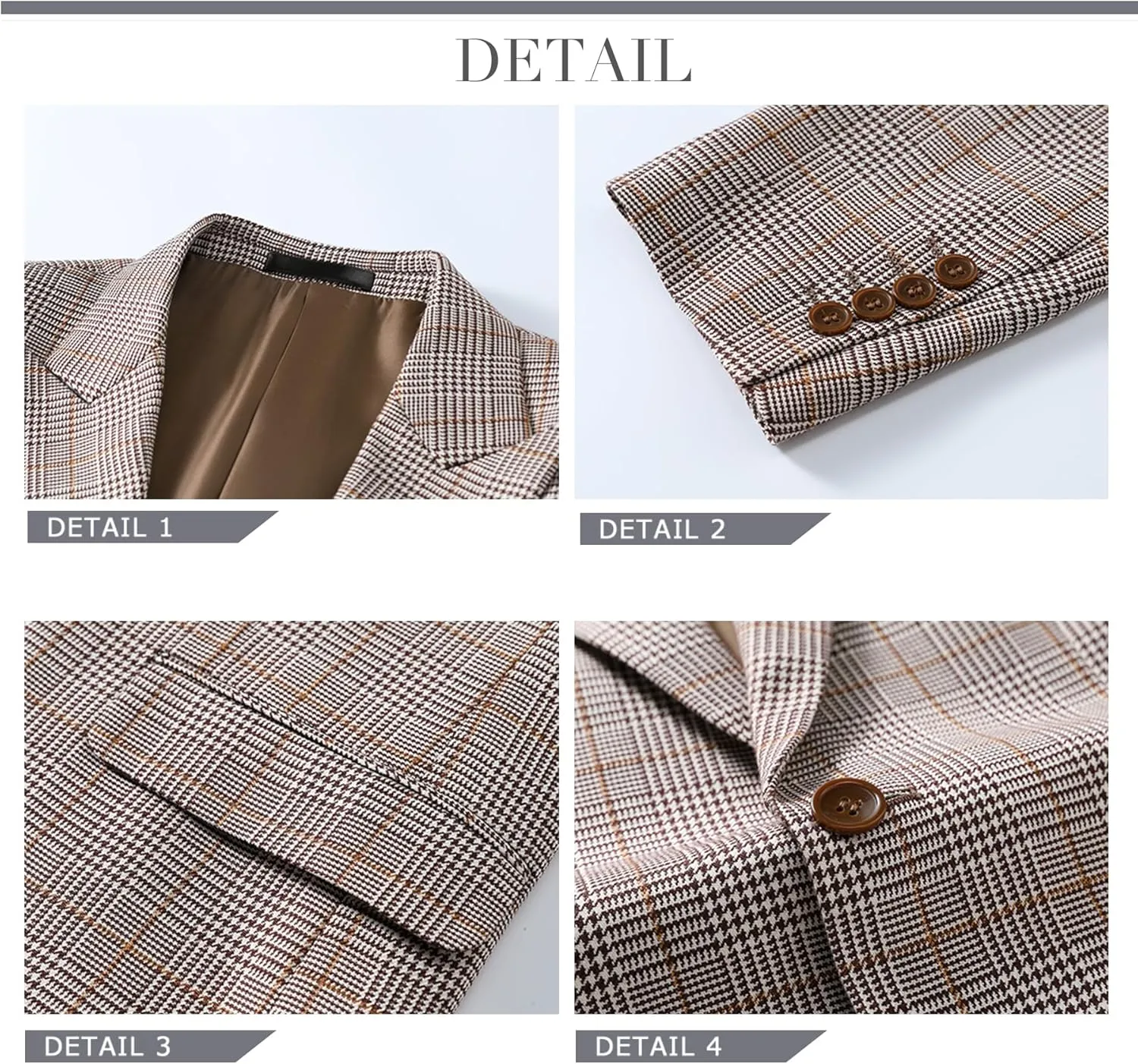Cloudstyle Mens 3-Piece Plaid Suit Set Modern Fit Jacket Tux Blazer Vest Pants