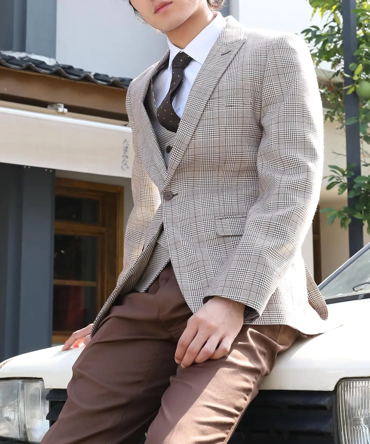 Cloudstyle Mens 3-Piece Plaid Suit Set Modern Fit Jacket Tux Blazer Vest Pants