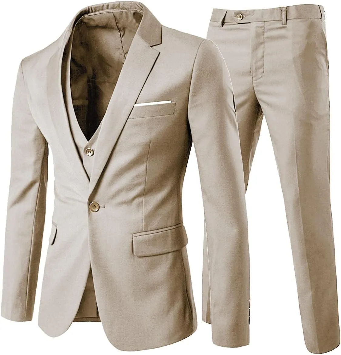 Cloudstyle Mens 3-Piece Suit Notched Lapel One Button Slim Fit Formal Jacket Vest Pants Set
