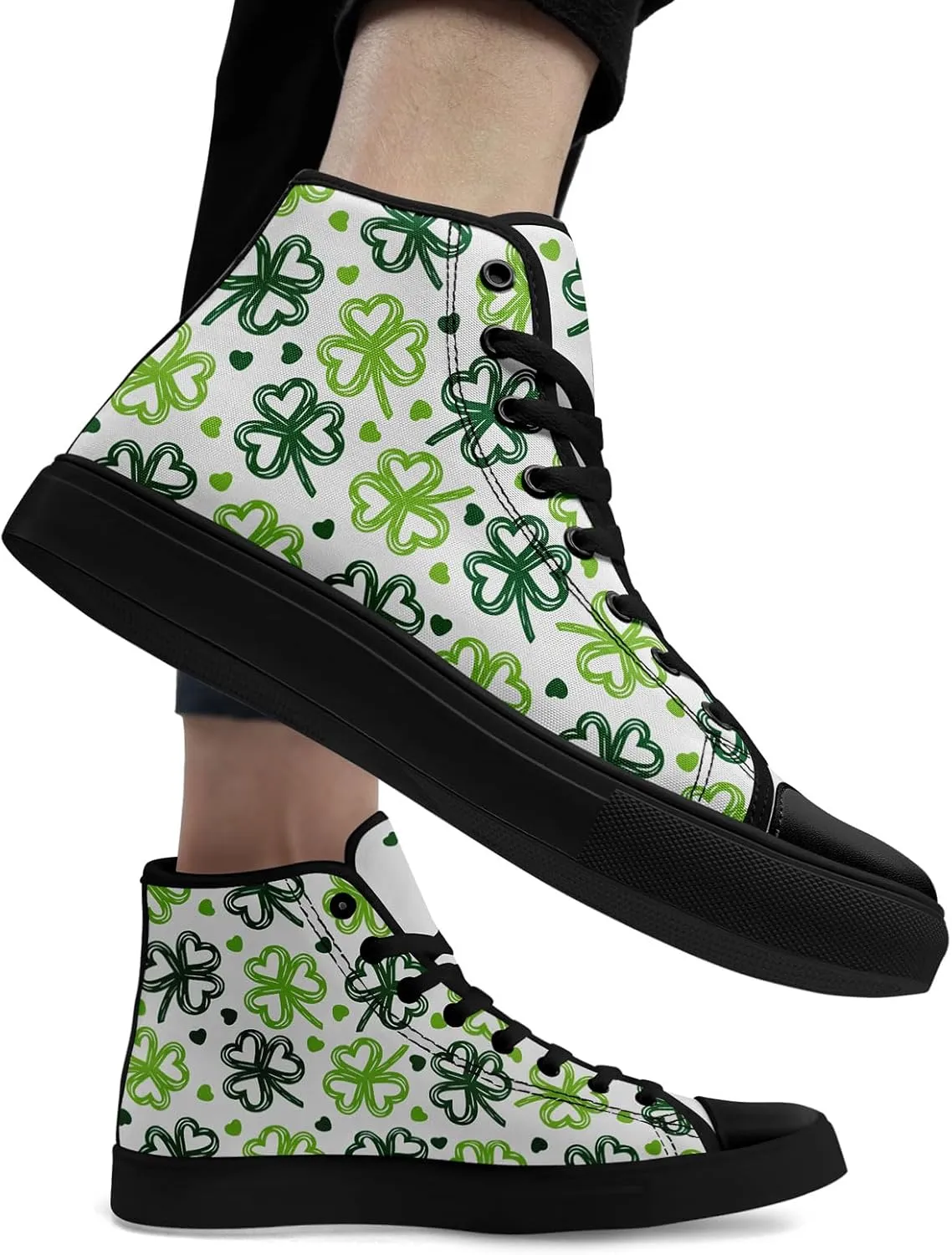 Clover Pattern High-Top Canvas Shoes for Men Women Light Weight Breathable Stylish Comfortale Festival Gift Sneaker
