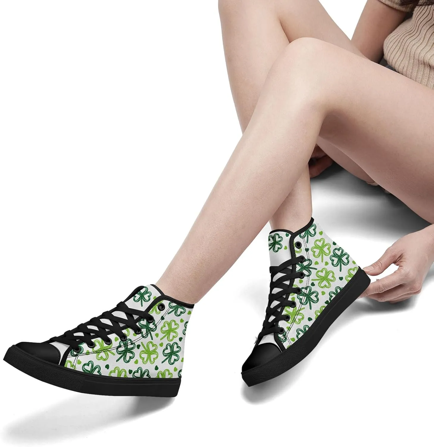 Clover Pattern High-Top Canvas Shoes for Men Women Light Weight Breathable Stylish Comfortale Festival Gift Sneaker