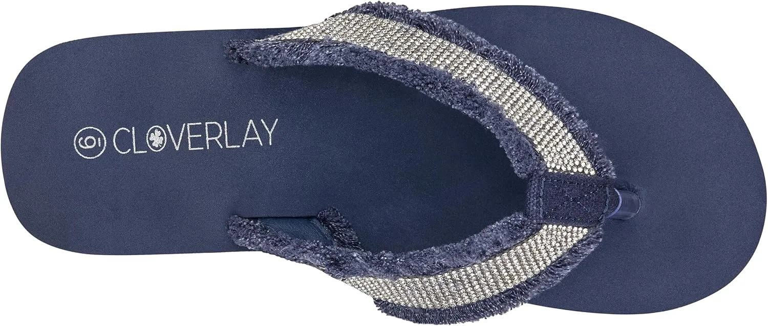 CLOVERLAY Women's Platform Flip Flops Rhinestone Glitter Sandals High Wedge Sandal