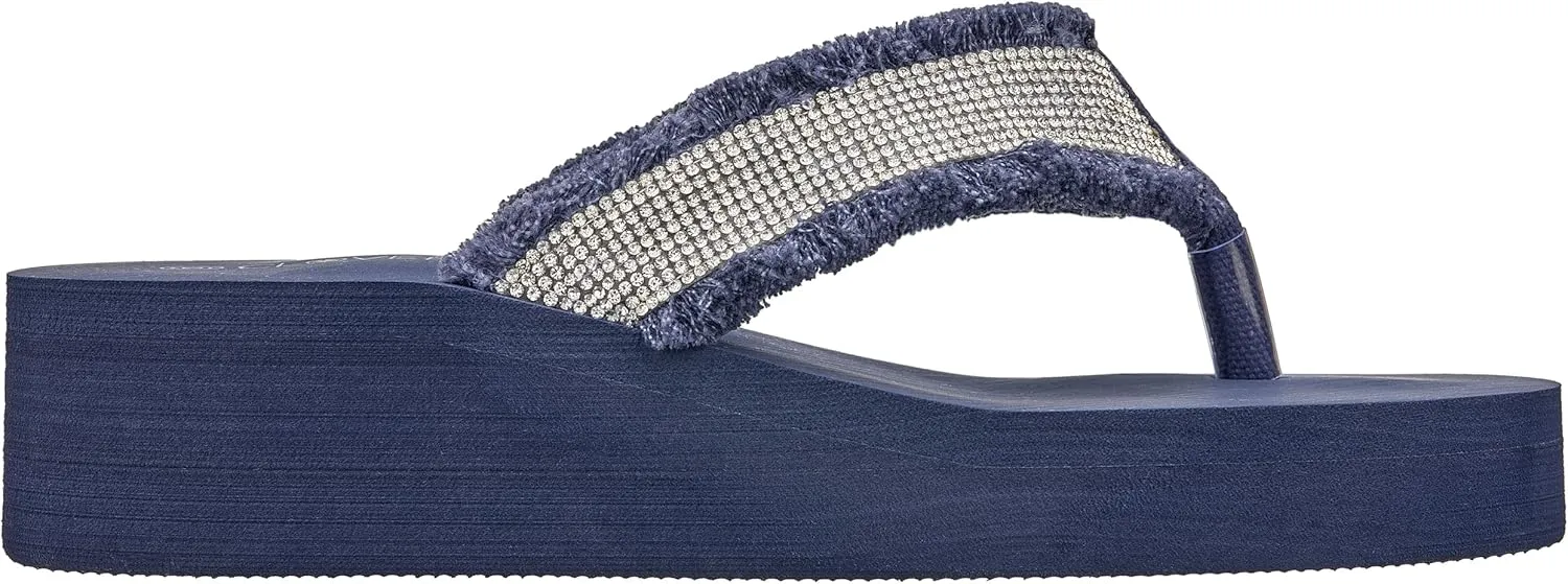 CLOVERLAY Women's Platform Flip Flops Rhinestone Glitter Sandals High Wedge Sandal