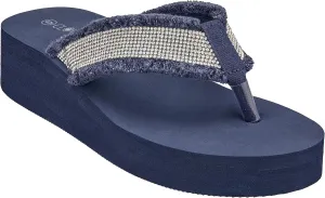 CLOVERLAY Women's Platform Flip Flops Rhinestone Glitter Sandals High Wedge Sandal
