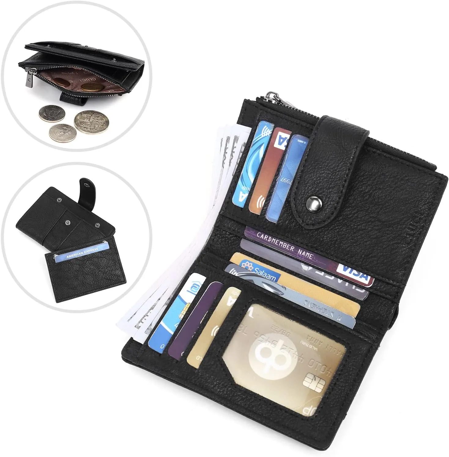 CLUCI Small Wallet for Women Leather Slim Womens Wallet Bifold Multi Card Holder Organizer Designer with Removable ID Window