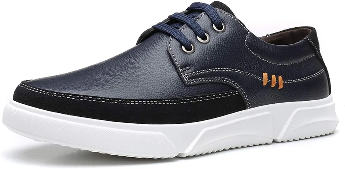 CMM Men Lace-up Flat Sneakers, Casual Shoes Fashion Leather Oxfords, Breathable Walking Shoes Work Outdoor