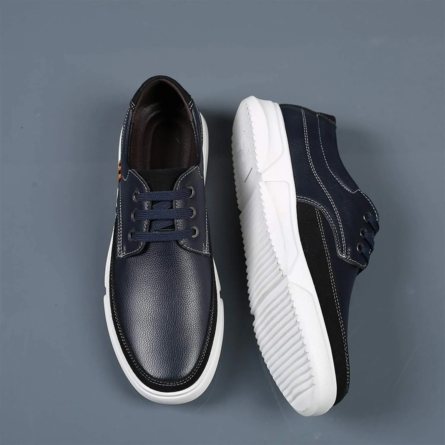 CMM Men Lace-up Flat Sneakers, Casual Shoes Fashion Leather Oxfords, Breathable Walking Shoes Work Outdoor