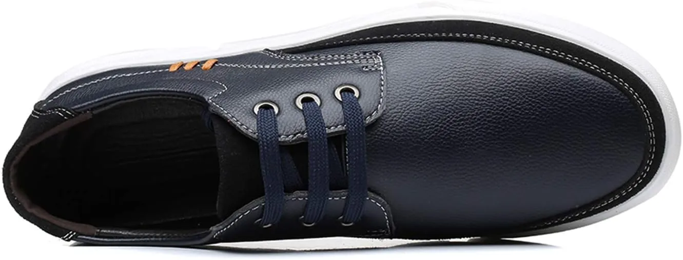 CMM Men Lace-up Flat Sneakers, Casual Shoes Fashion Leather Oxfords, Breathable Walking Shoes Work Outdoor