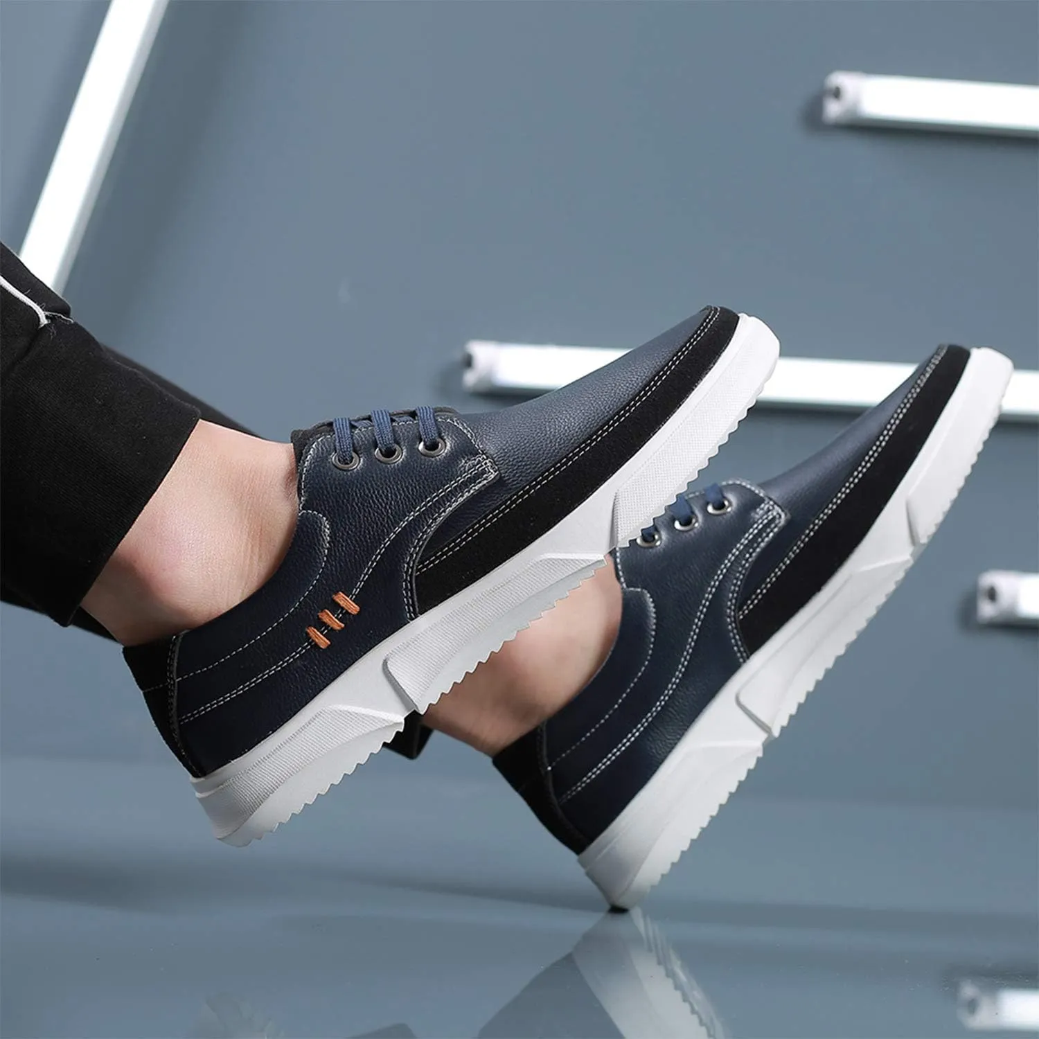 CMM Men Lace-up Flat Sneakers, Casual Shoes Fashion Leather Oxfords, Breathable Walking Shoes Work Outdoor