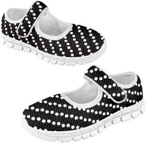 Colorful Dots Print Mary Jane Shoes for Girls Toddler Dress Shoes Breathable Flat Sneakers for Kids,Size 11-2