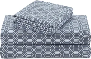 Comfort Spaces 100% Cotton Sheet Set Breathable, Lightweight, Soft with 14" Elastic Pocket Fits up to 16" Mattress, All Season Cozy Bedding, Matching Pillow Case, King Diamond Blue 4 Piece