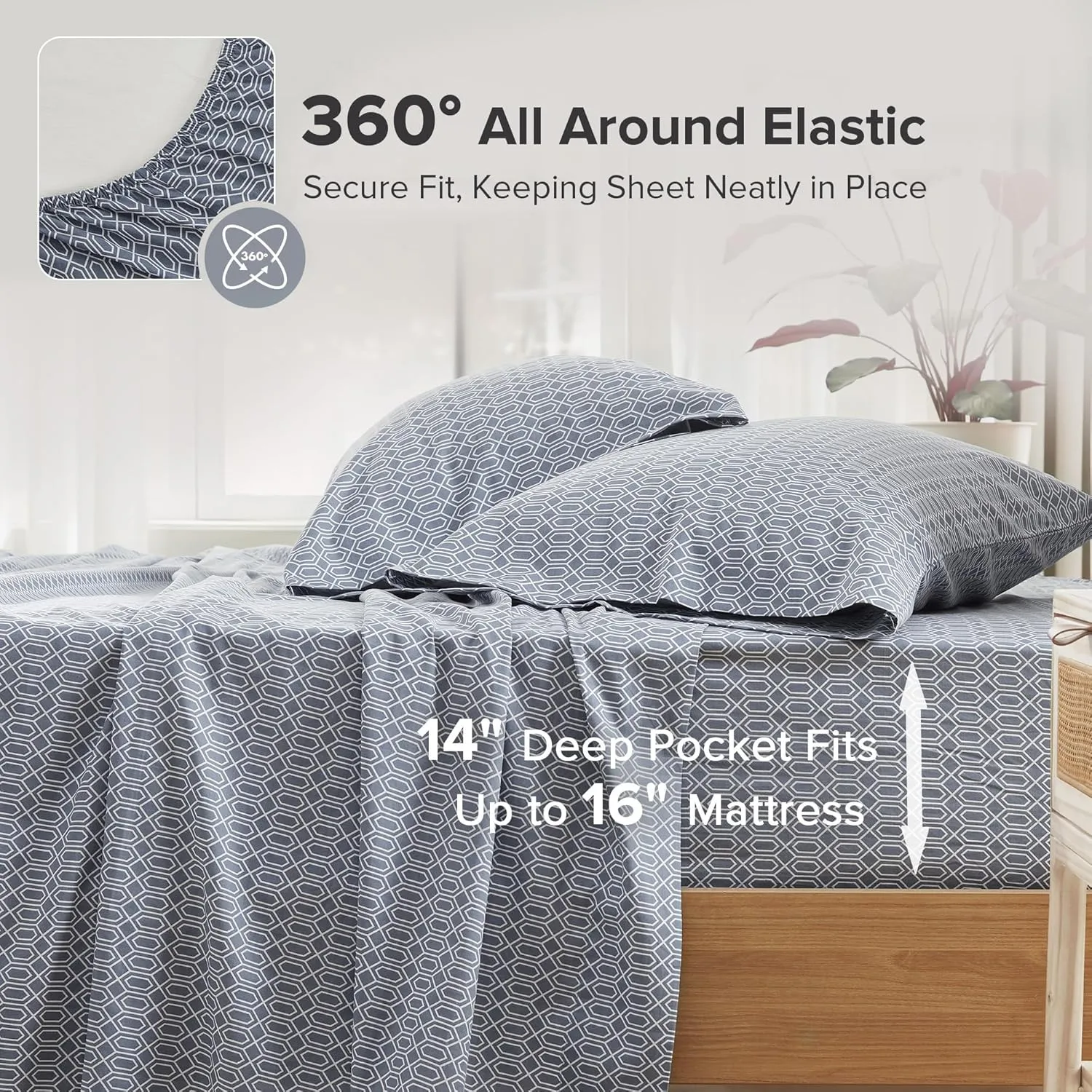 Comfort Spaces 100% Cotton Sheet Set Breathable, Lightweight, Soft with 14" Elastic Pocket Fits up to 16" Mattress, All Season Cozy Bedding, Matching Pillow Case, King Diamond Blue 4 Piece