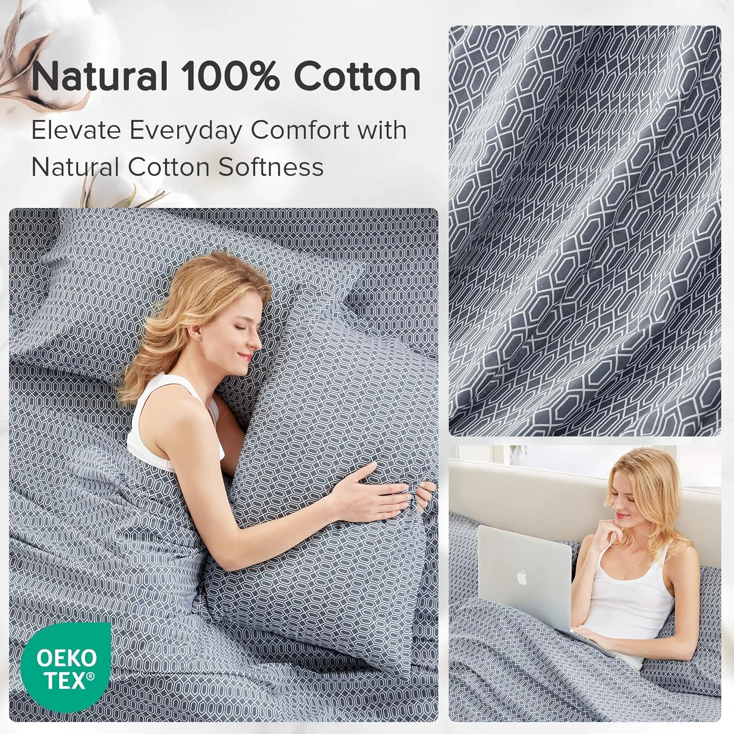 Comfort Spaces 100% Cotton Sheet Set Breathable, Lightweight, Soft with 14" Elastic Pocket Fits up to 16" Mattress, All Season Cozy Bedding, Matching Pillow Case, King Diamond Blue 4 Piece