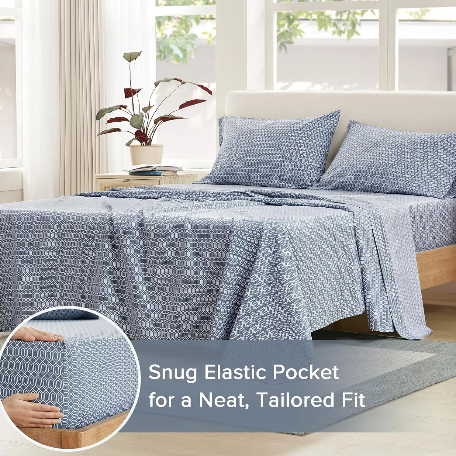 Comfort Spaces 100% Cotton Sheet Set Breathable, Lightweight, Soft with 14" Elastic Pocket Fits up to 16" Mattress, All Season Cozy Bedding, Matching Pillow Case, King Diamond Blue 4 Piece