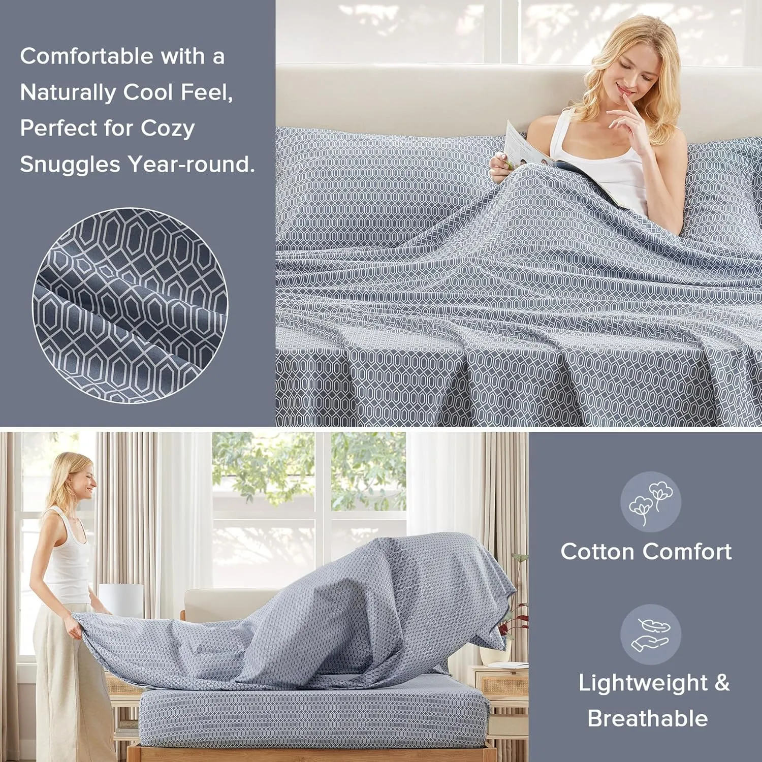 Comfort Spaces 100% Cotton Sheet Set Breathable, Lightweight, Soft with 14" Elastic Pocket Fits up to 16" Mattress, All Season Cozy Bedding, Matching Pillow Case, King Diamond Blue 4 Piece