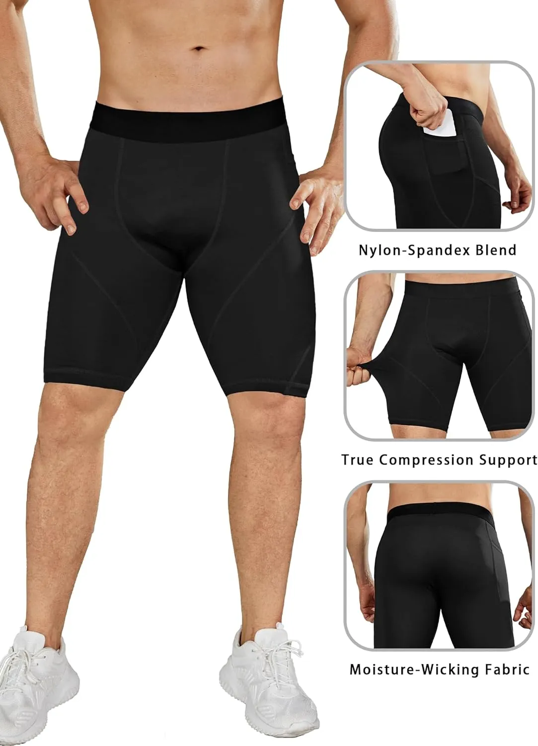 Compression Shorts for Men with Pocket Spandex Running Shorts Sport Athletic Workout Performance Underwear