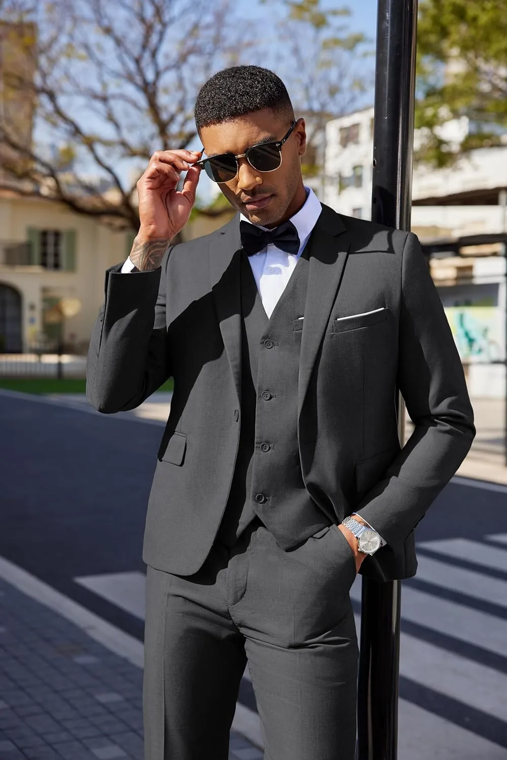 COOFANDY Men's 3 Pieces Suit Classic One Button Single Breasted Slim Fit Blazer Jacket Vest Pants Set Wedding Busines