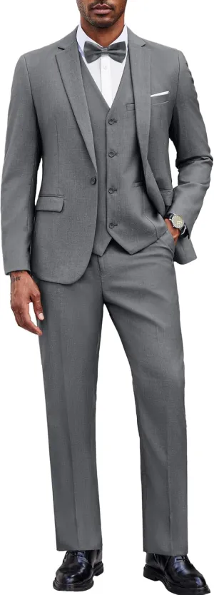 COOFANDY Men's 3 Pieces Suit Classic One Button Single Breasted Slim Fit Blazer Jacket Vest Pants Set Wedding Busines