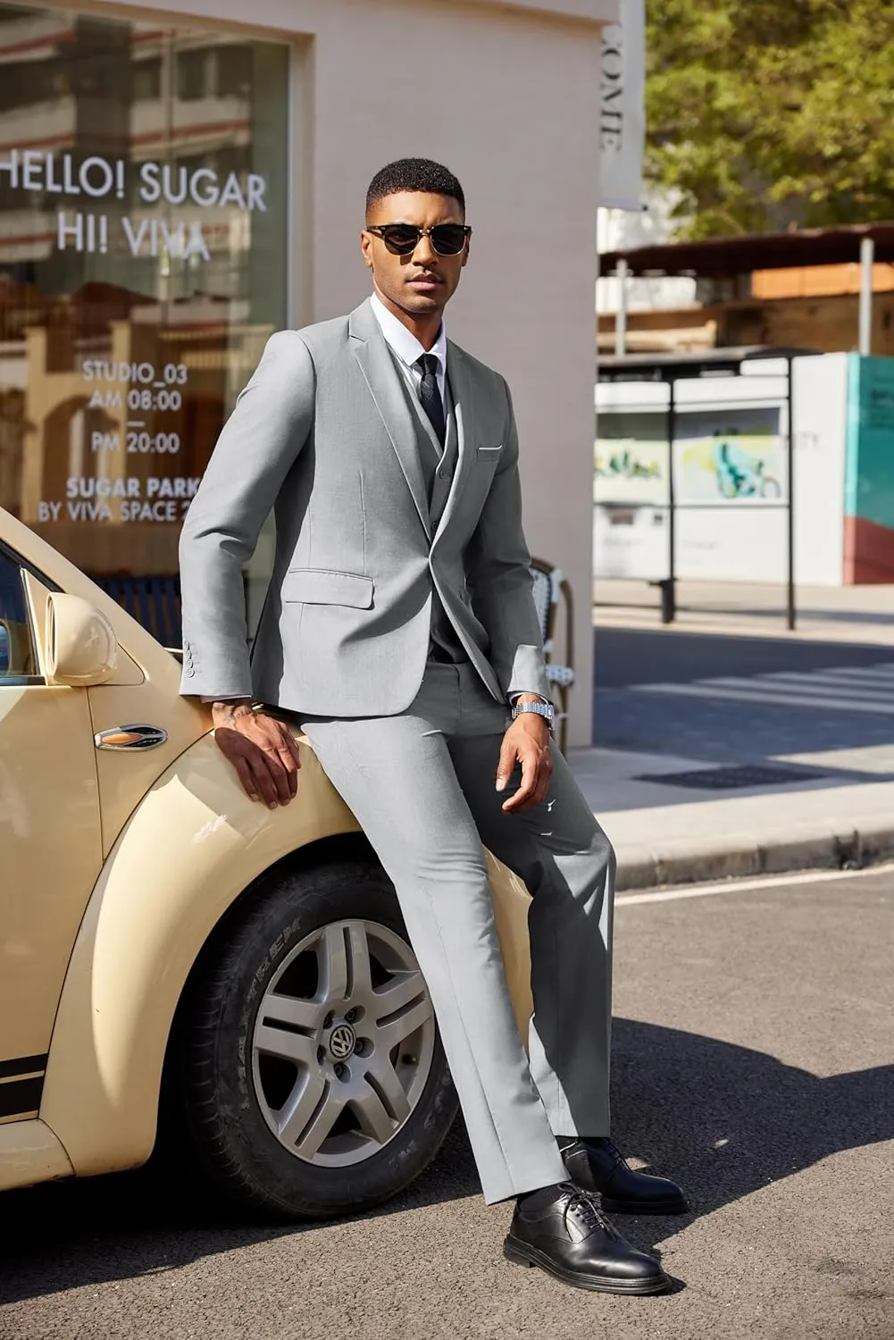 COOFANDY Men's 3 Pieces Suit Classic One Button Single Breasted Slim Fit Blazer Jacket Vest Pants Set Wedding Busines