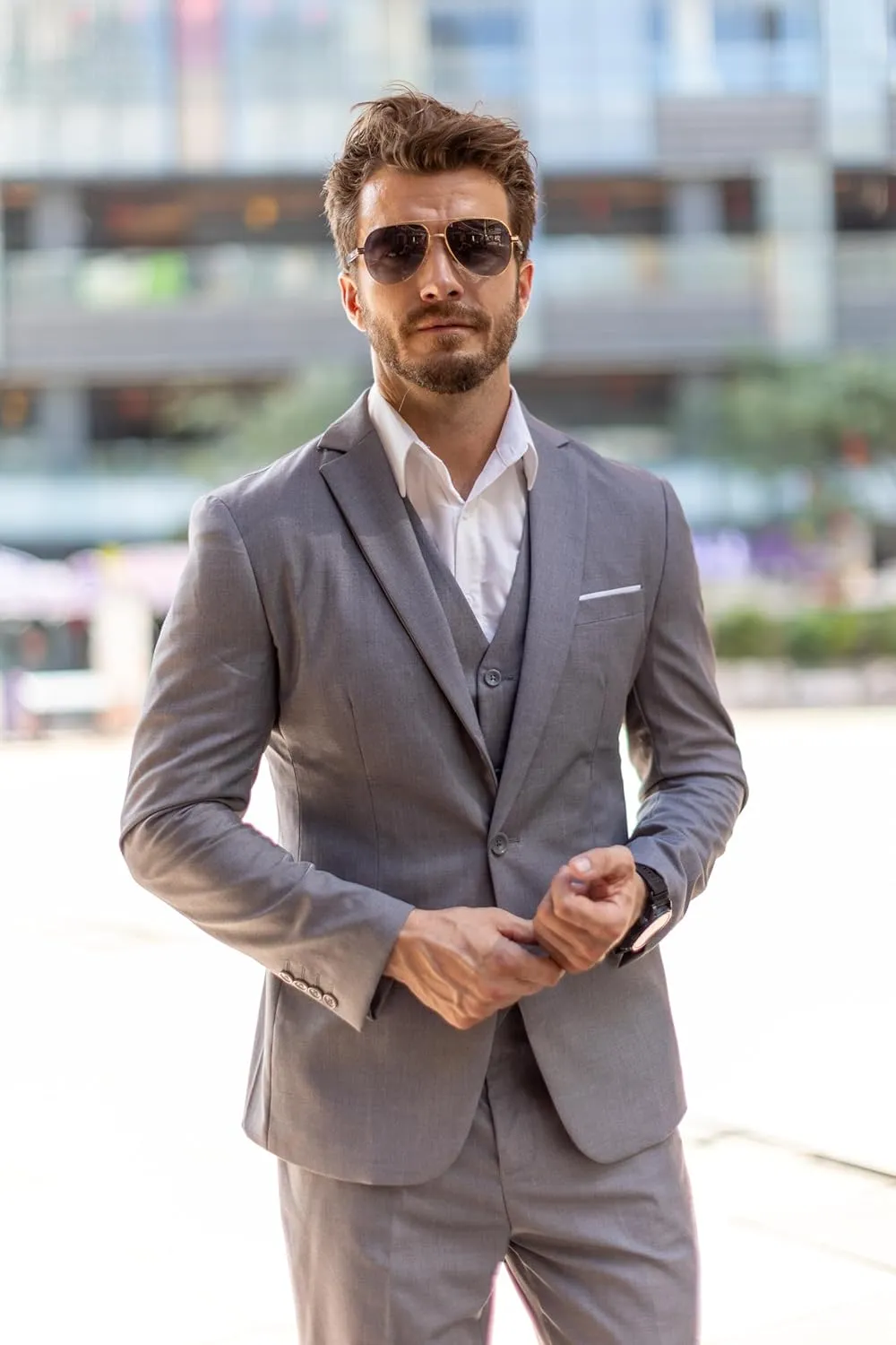 COOFANDY Men's 3 Pieces Suit Classic One Button Single Breasted Slim Fit Blazer Jacket Vest Pants Set Wedding Busines