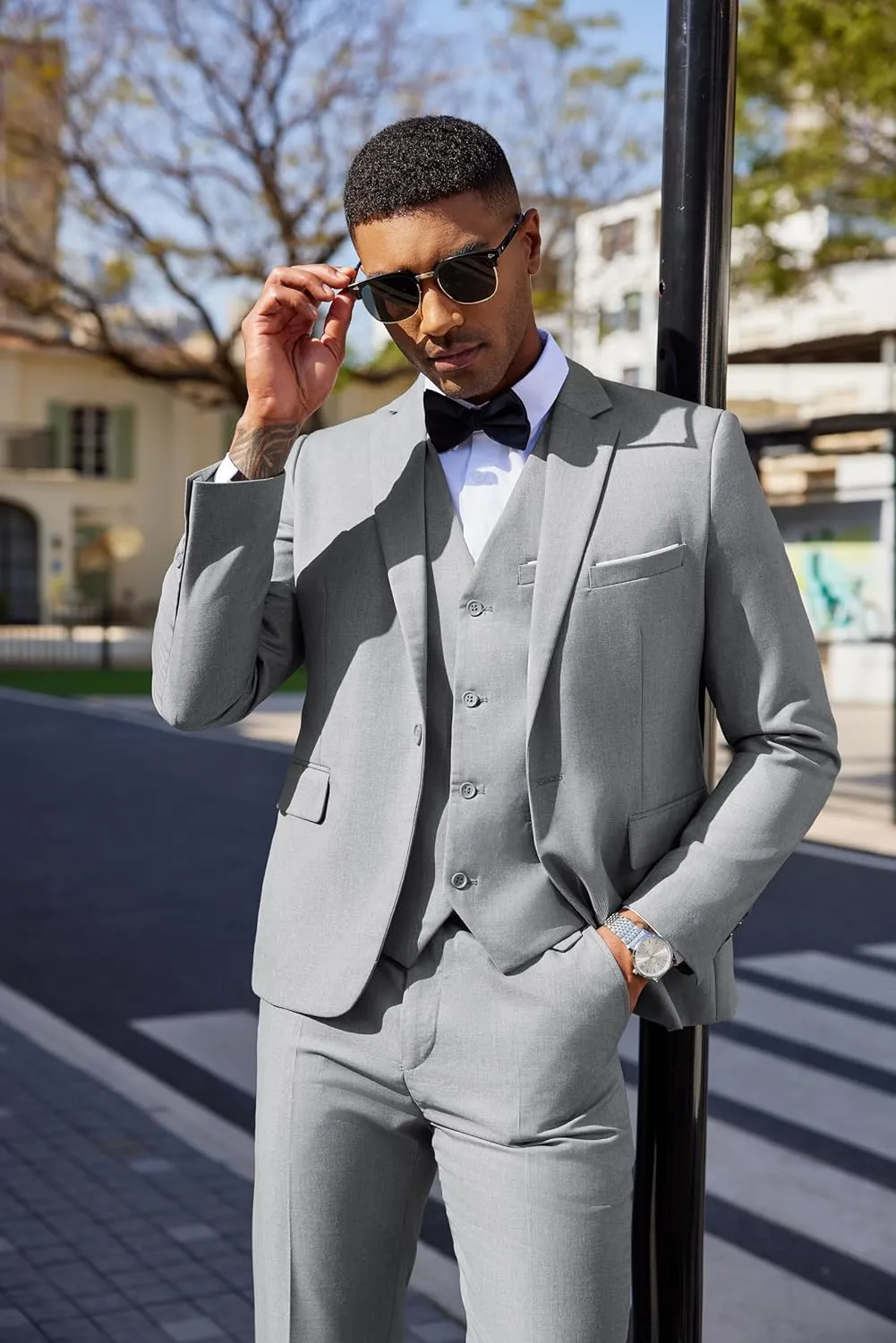 COOFANDY Men's 3 Pieces Suit Classic One Button Single Breasted Slim Fit Blazer Jacket Vest Pants Set Wedding Busines