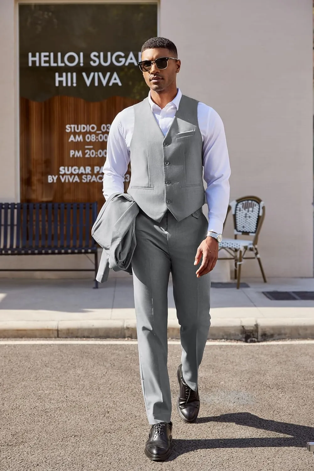 COOFANDY Men's 3 Pieces Suit Classic One Button Single Breasted Slim Fit Blazer Jacket Vest Pants Set Wedding Busines
