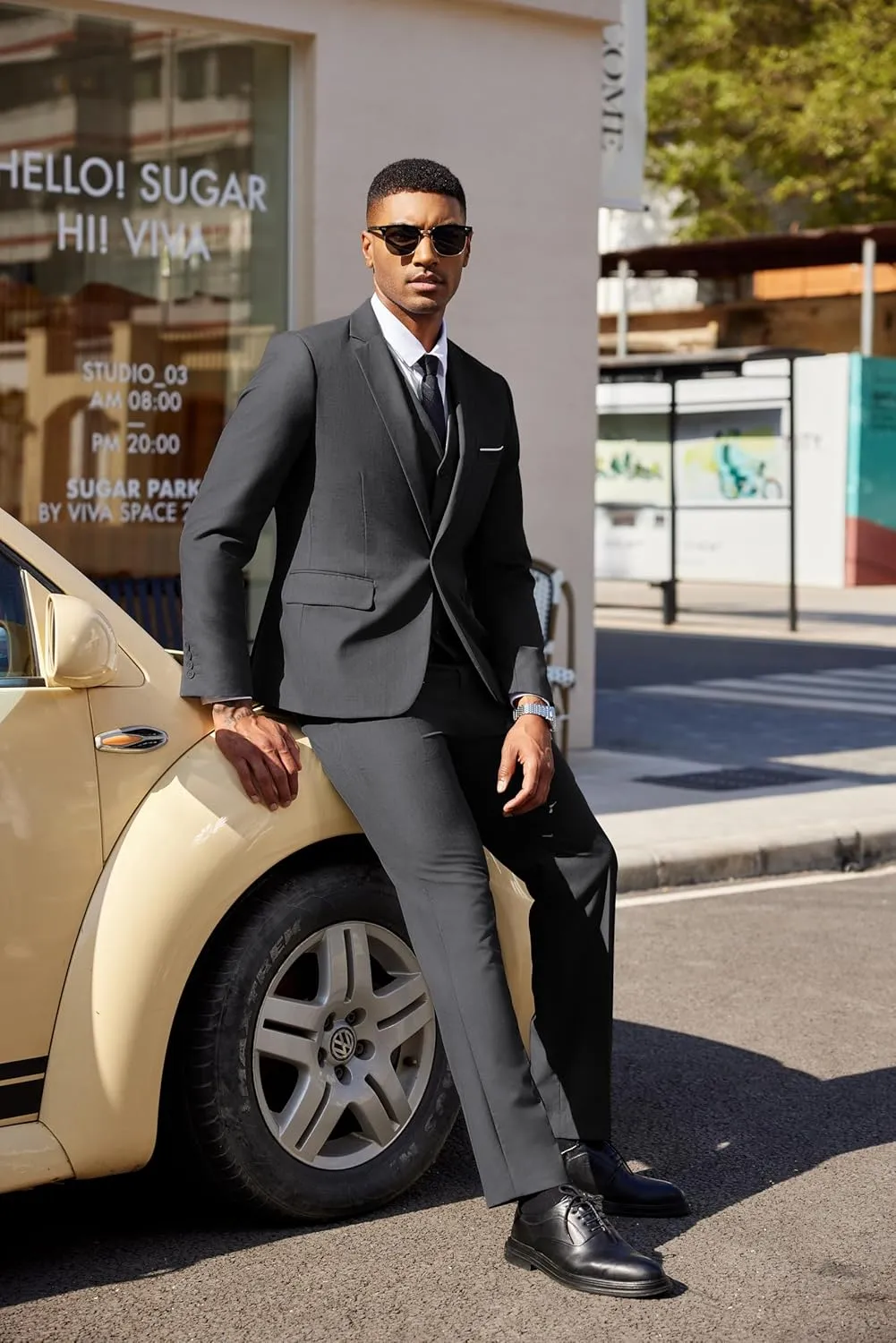 COOFANDY Men's 3 Pieces Suit Classic One Button Single Breasted Slim Fit Blazer Jacket Vest Pants Set Wedding Busines