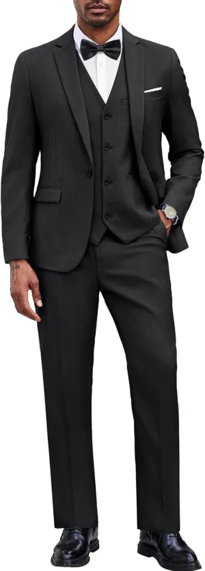 COOFANDY Men's 3 Pieces Suit Classic One Button Single Breasted Slim Fit Blazer Jacket Vest Pants Set Wedding Busines