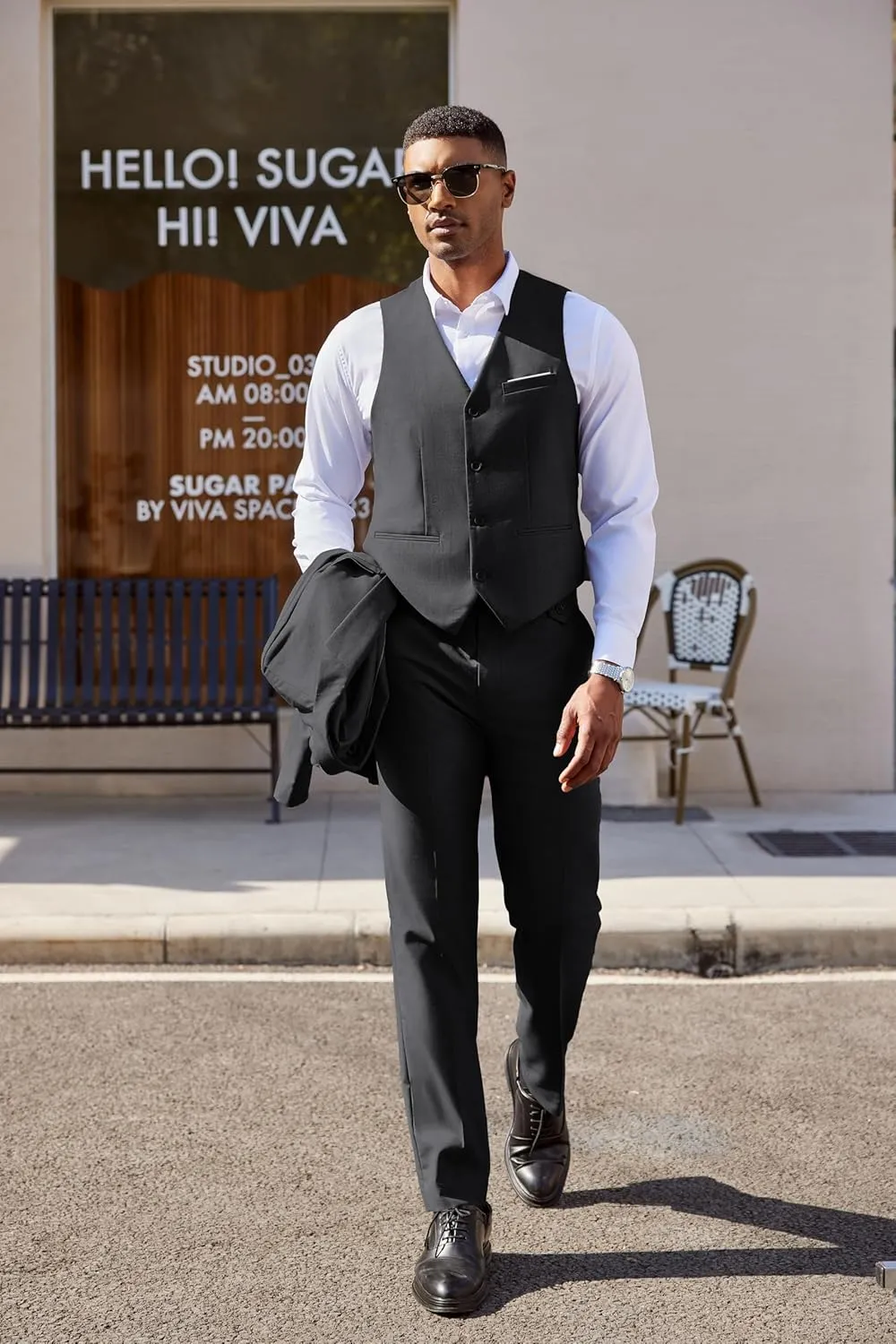 COOFANDY Men's 3 Pieces Suit Classic One Button Single Breasted Slim Fit Blazer Jacket Vest Pants Set Wedding Busines