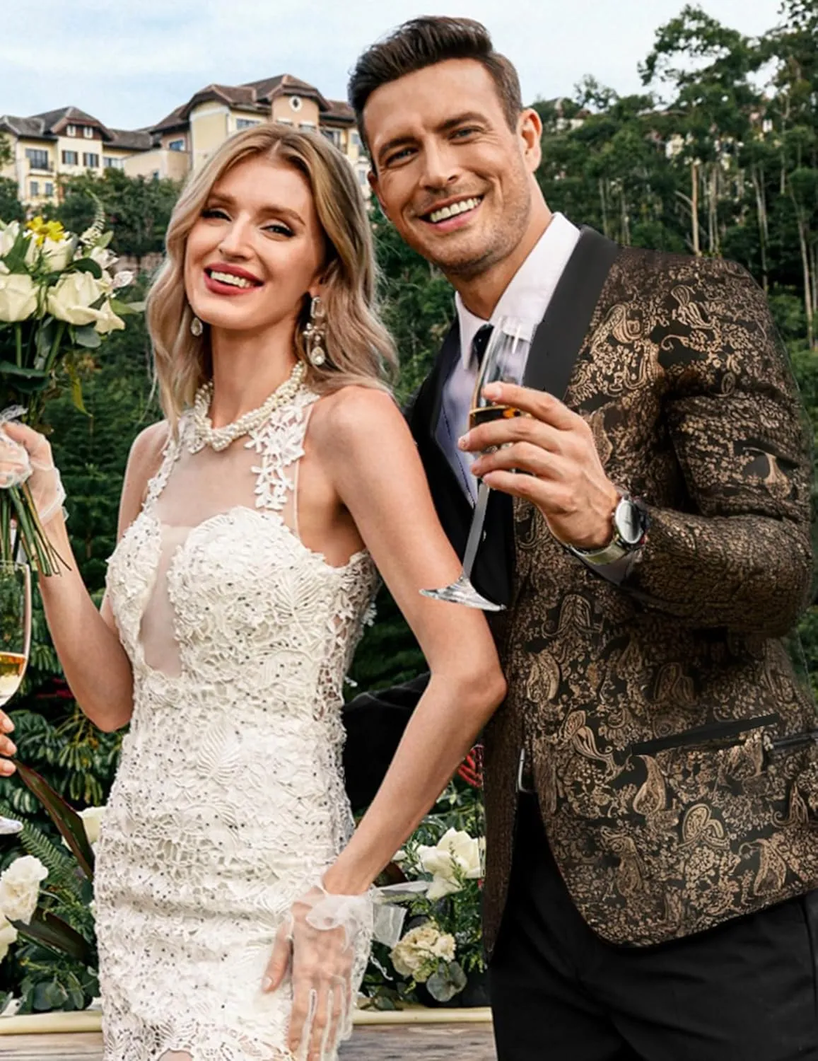 COOFANDY Men's Floral Tuxedo Jacket Jacquard Suit Jacket Slim Fit Blazer for Wedding, Prom, Dinner