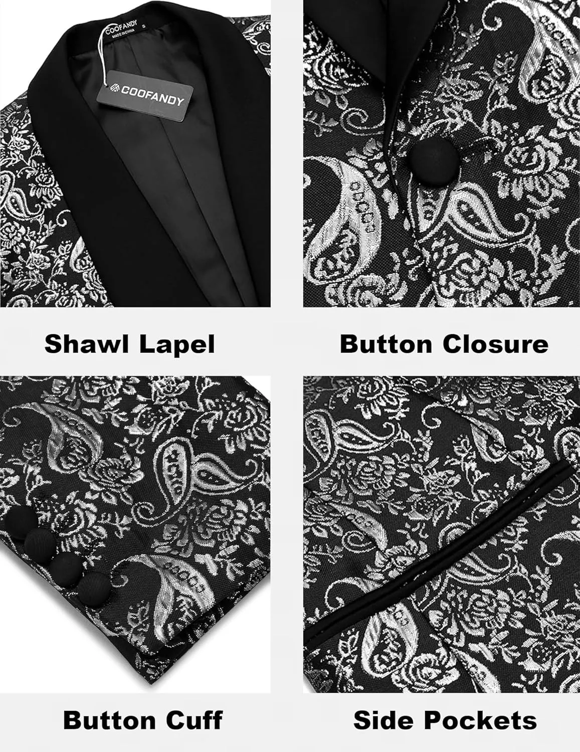 COOFANDY Men's Floral Tuxedo Jacket Jacquard Suit Jacket Slim Fit Blazer for Wedding, Prom, Dinner