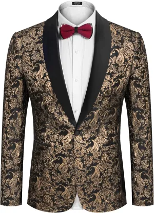 COOFANDY Men's Floral Tuxedo Jacket Jacquard Suit Jacket Slim Fit Blazer for Wedding, Prom, Dinner